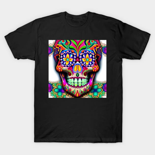 Trippy Sugar Skulls 64 T-Shirt by Benito Del Ray